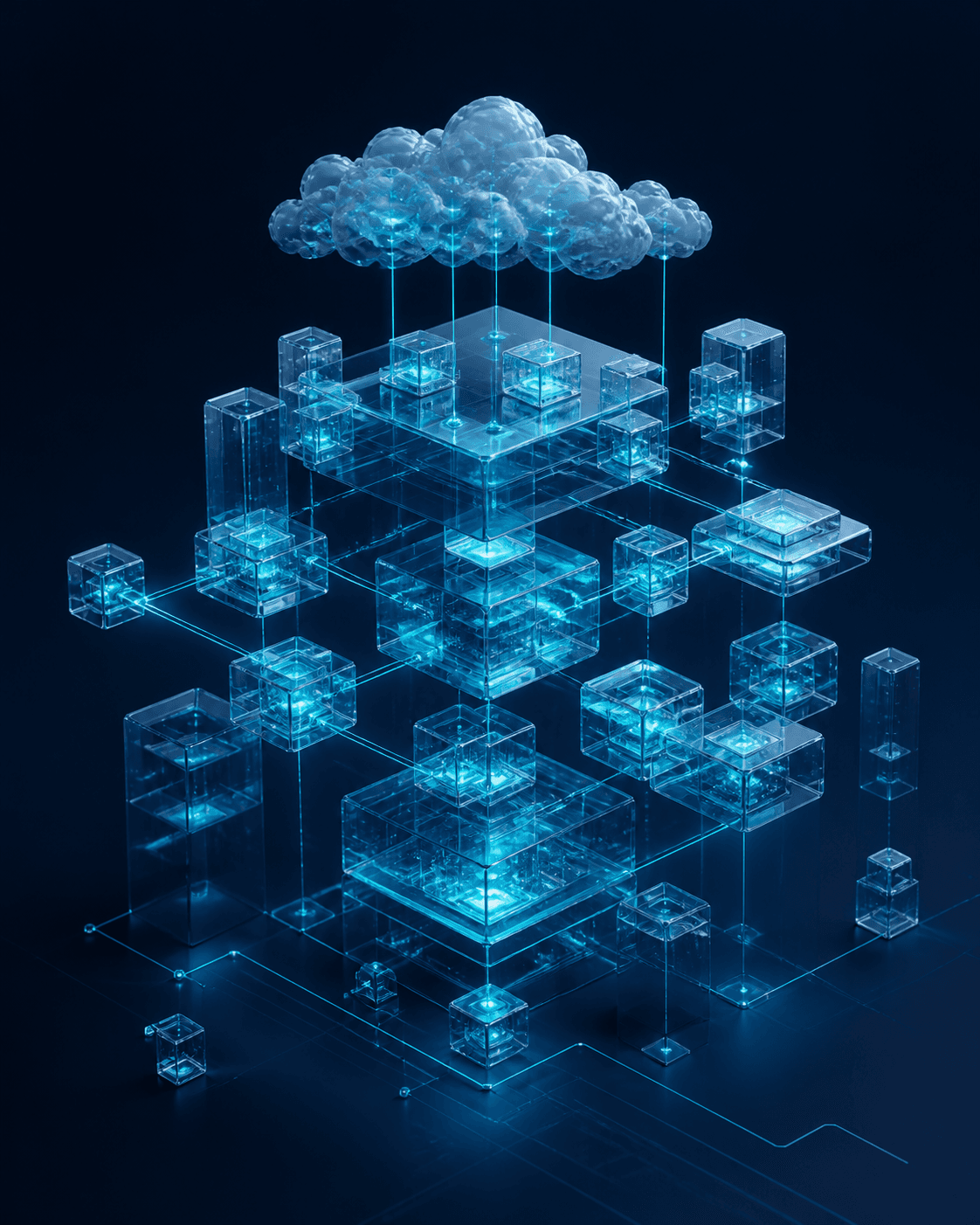 Abstract cloud architecture in teal light